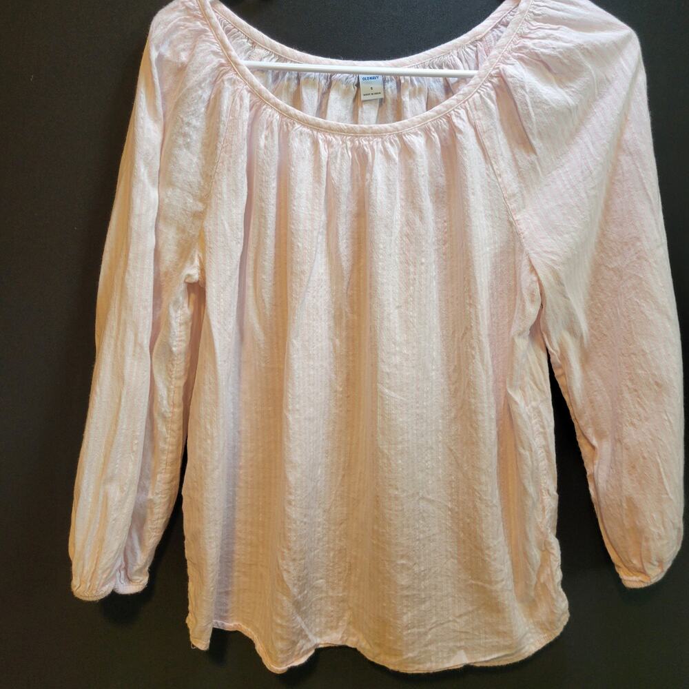 Old Navy Pink and White Stripe Peasant-Style Top - Women's SM